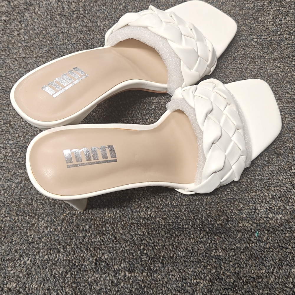 White leather block heel sandals. Never used brand new.